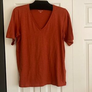 Eileen Fisher Organic Cotton V-neck Tee Color Burnt Orange Size Small
